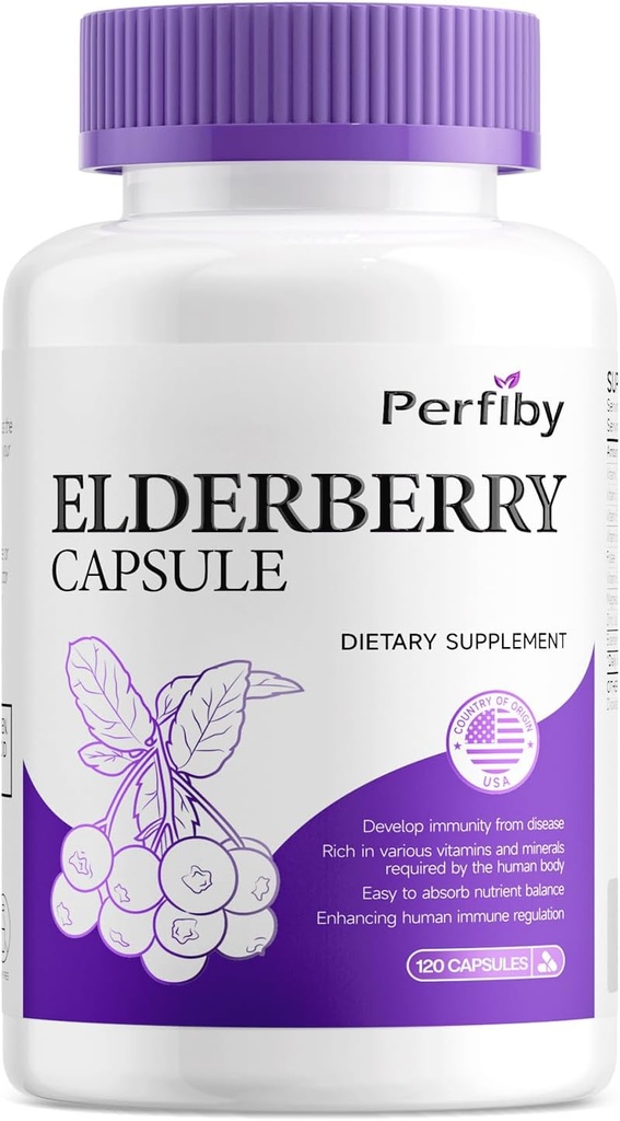 Elderbærkapsel med magnesium og vitamin C, D3 & sink - immunstøtte Supplement for voksne, 120 kapsler, 60-dagers forsyning