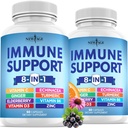 Nyhet AGE 8 i 1 Immun Support Booster Supplement med Echinacea, Vitamin C og Zinc 50 mg, Vitamin D 5000 IE, Turmeric Curcumin & Ginger, B6, Elderberry 120 greve (Pack of 2)