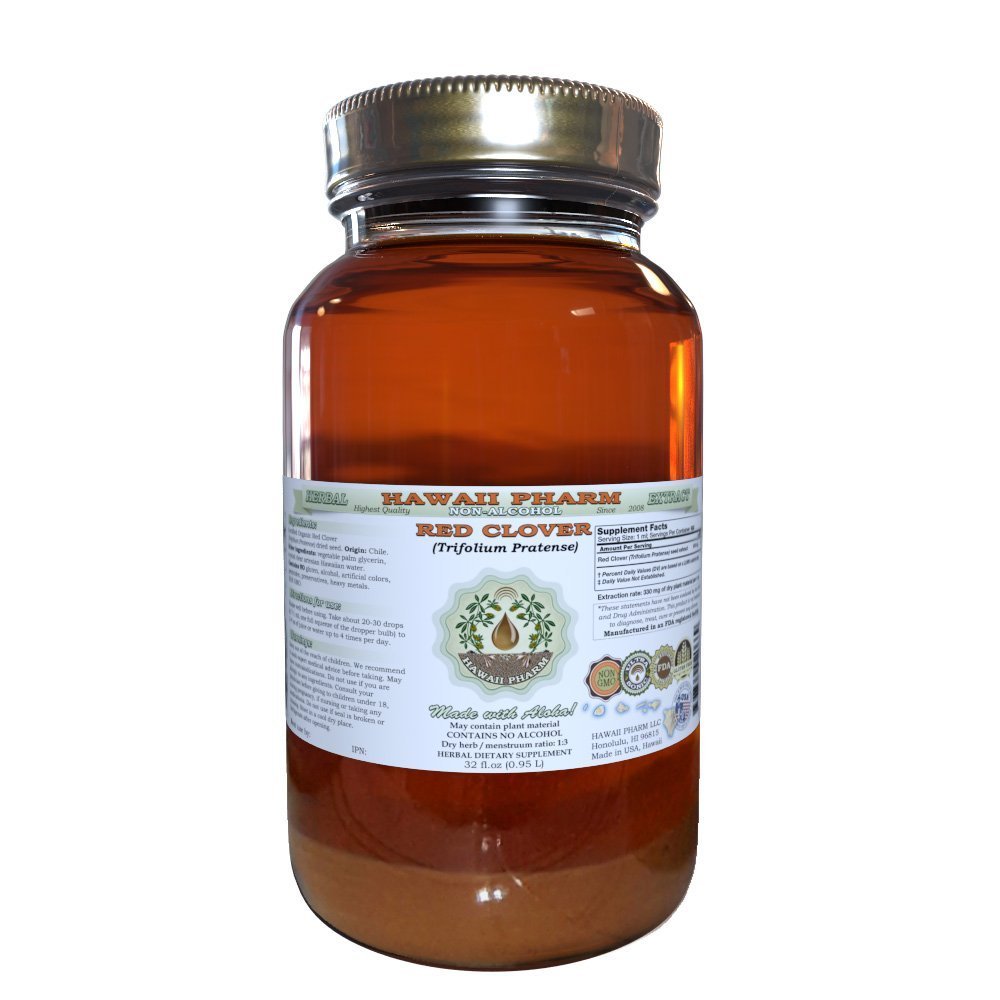 Rød Clover alkohol-fri flytende ekstrakt, rød Clover (Trifolium Pratense) frø glykeritt naturlig herbal supplement, Hawaii Pharm, USA 32 fl.oz