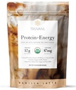 Truvani Protein + Energi Drikke Blande med 87mg Koffein | Vanilla Latte | 12g Organisk Plante Basert Protein | 20 Serverer | USDA Organisk Kaffe pulver & Adaptogens | Gluten & Dairy Gratis | Vegan | Ikke-GMO