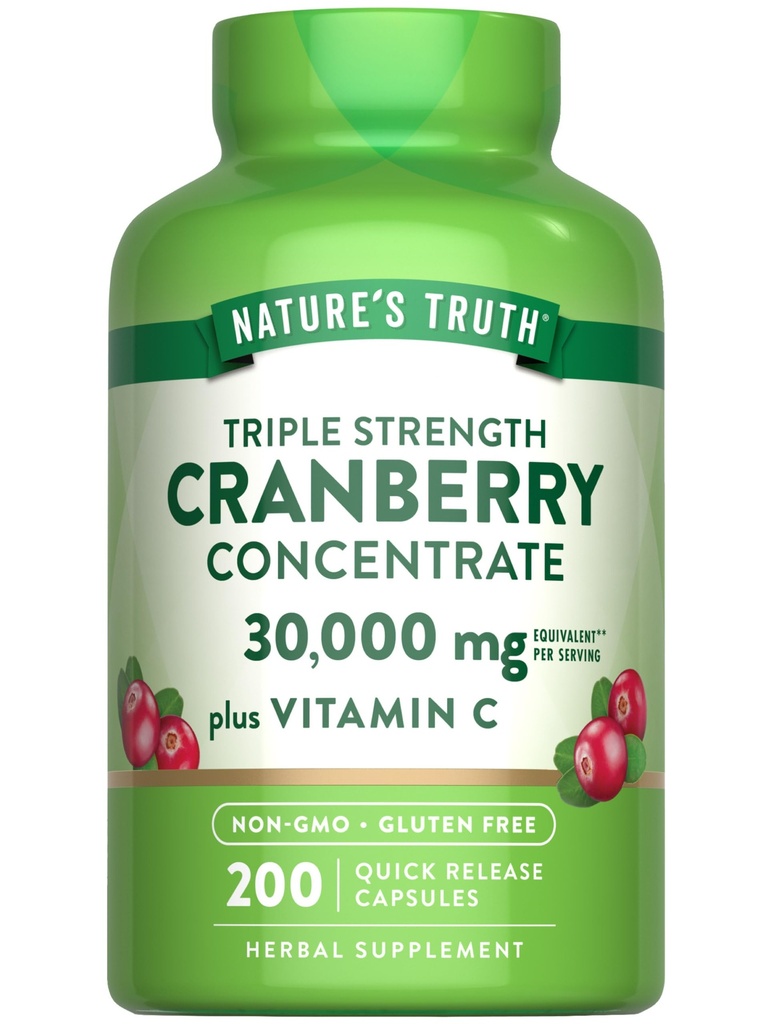 Naturens sannhet Cranberry konsentrat piller | Plus vitamin C | 30 000 mg | 200 Quick Release kapsler | Ikke-GMO & Glutenfri Supplement
