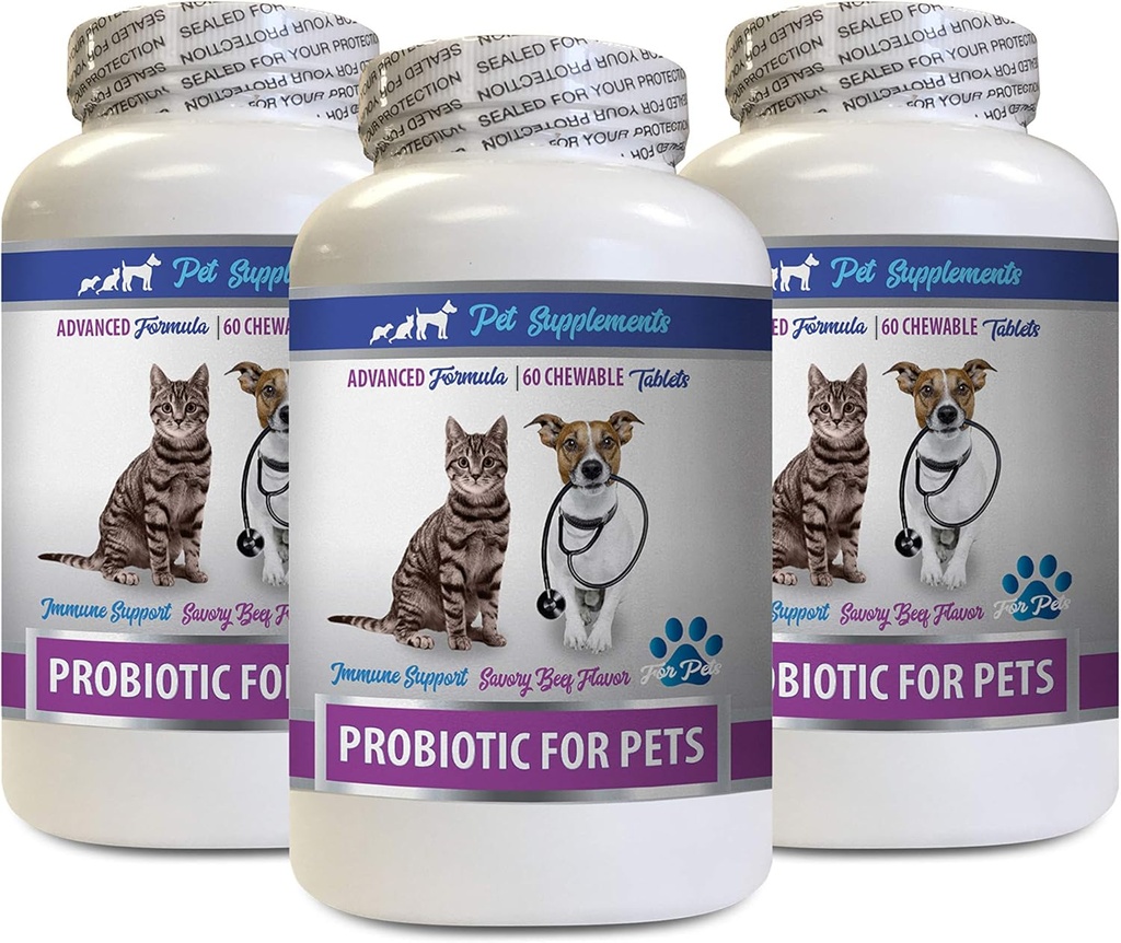 Cats Bad Breath Home Remedy - PROBIOTics for Kjæledyr - Hunde Katter - Dårlig gass og pustebehandling - Avansert immunforsterkning - katt Digestiv suppor - 3 flasker (180 Treats)