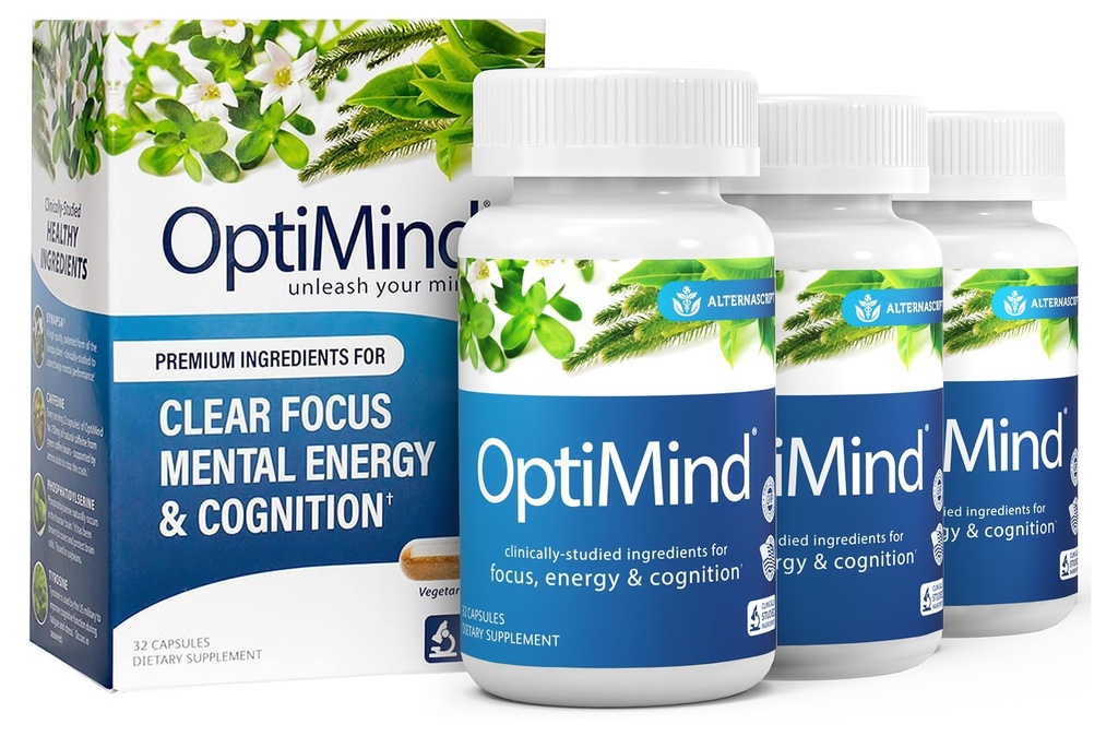 Optiminert Bacopa Monnieri Brain Supplement for hukommelse og fokus, Nootropics med fosfatidyserin, Huperzine A, Ikke-GMO, klinisk studerte ingredienser, 96 kapsler