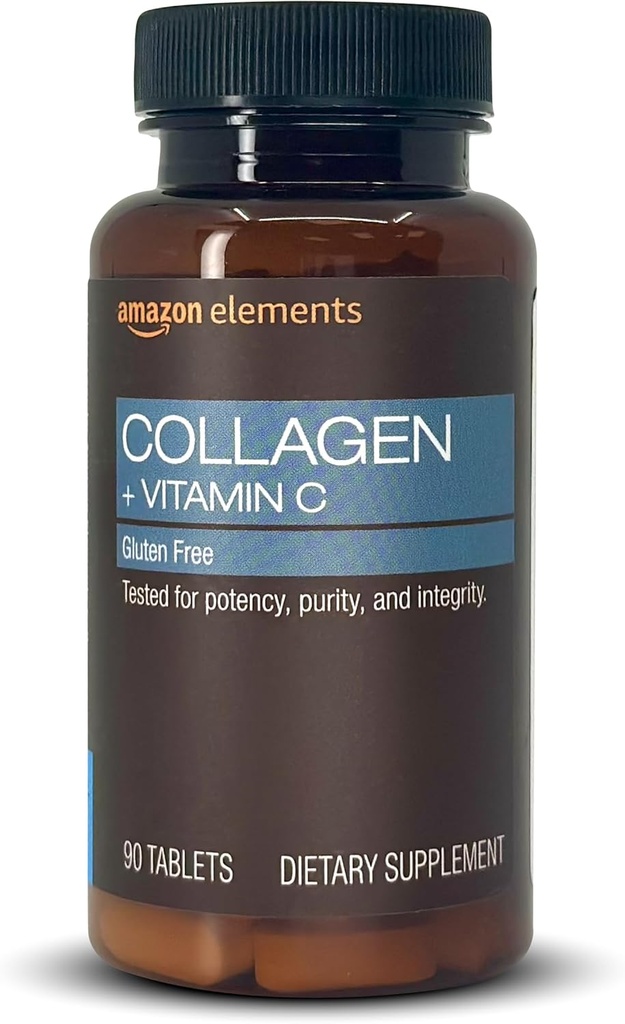 Elementer collagen peptider + vitamin C, 2500 mg collagen peptider per servering, 90 tabletter, 1 måneds forsyning