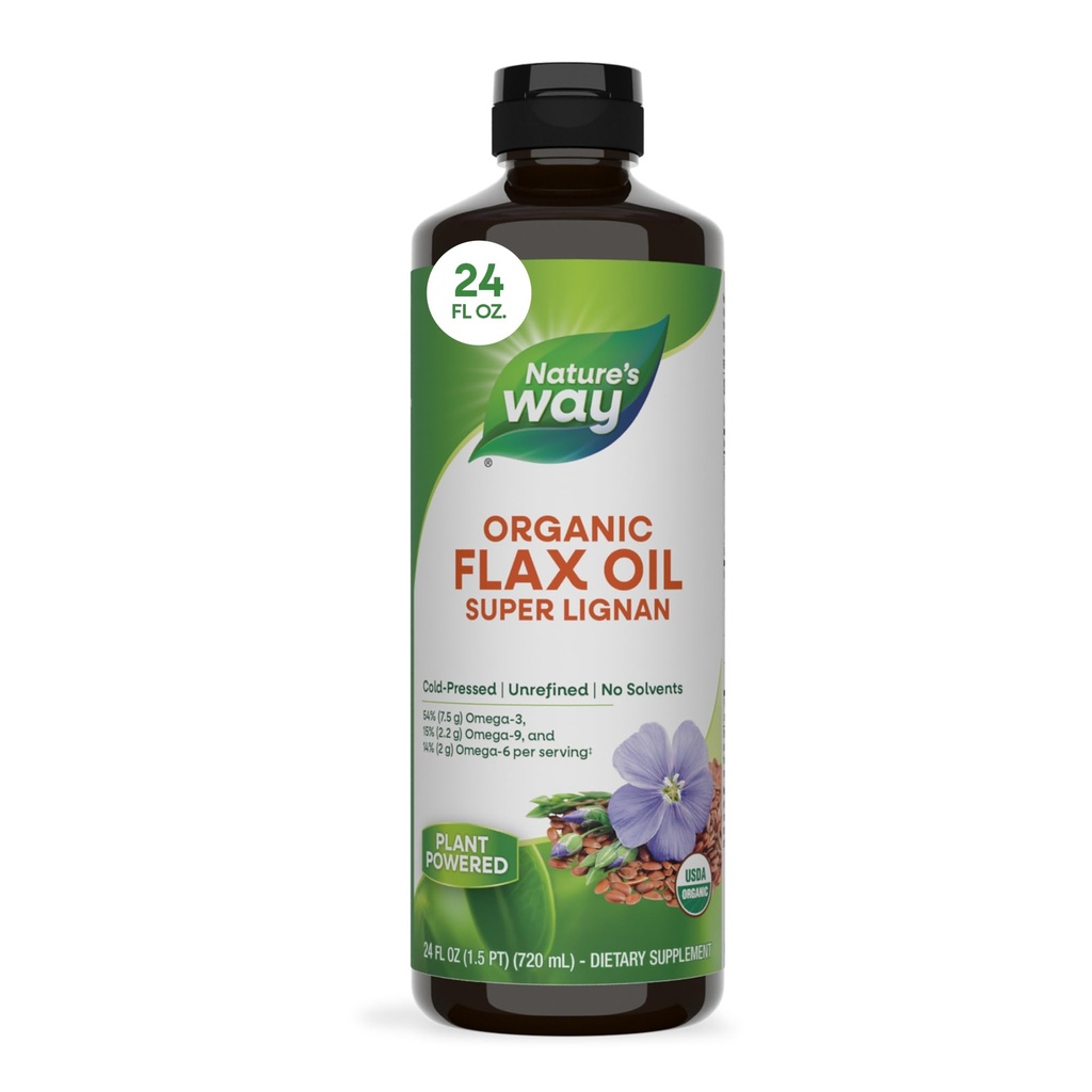 Naturens måte Organic Flax Oil Super Lignan, kaldt presset, og uraffinert, 24 Fl Oz