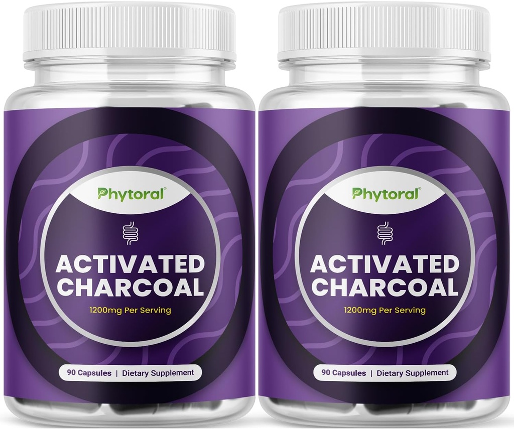 Aktivert Charcoal Pills Detox & Cleanse - rensende Coconut Capsules med 1200 mg Per Serving for Bloating Relief - aktiv avgiftstillegg for kropp og Gut Helse - 90 greve - 2 pakke