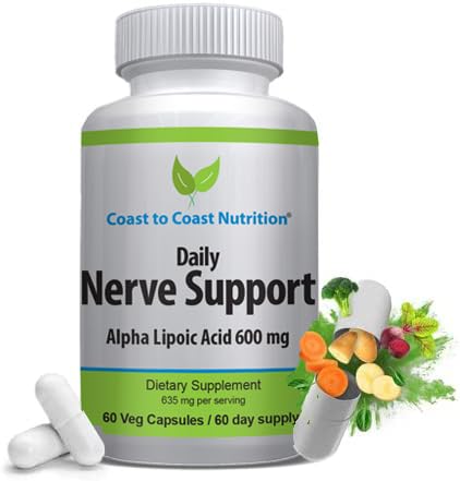 Nervestøtte - Advanced Nerve Relief med Alpha Lipoic Acid 650 mg - Nerve vitaminer for ease av hender, ben og fotsmerter - 60 kapsler / 30 dagers forsyning