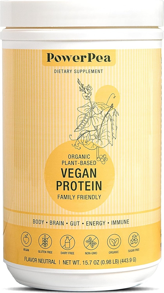 Plante Basert Vegansk Protein Uslavored- USDA Økologisk med vitaminer, Fiber, Omega 3, Turmerisk, Kids ernæring, Ikke-GMO, Smørefri, Allergen Gratis, Sukker og Glutenfri