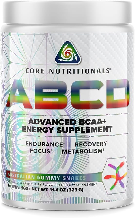 Core Nutritionals Platinum ABCD Advanced BCAA Energy Supplement, forbedrer utholdenhet, gjenoppretting og fokus 30 serveringer (Australian Gummy Snakes)