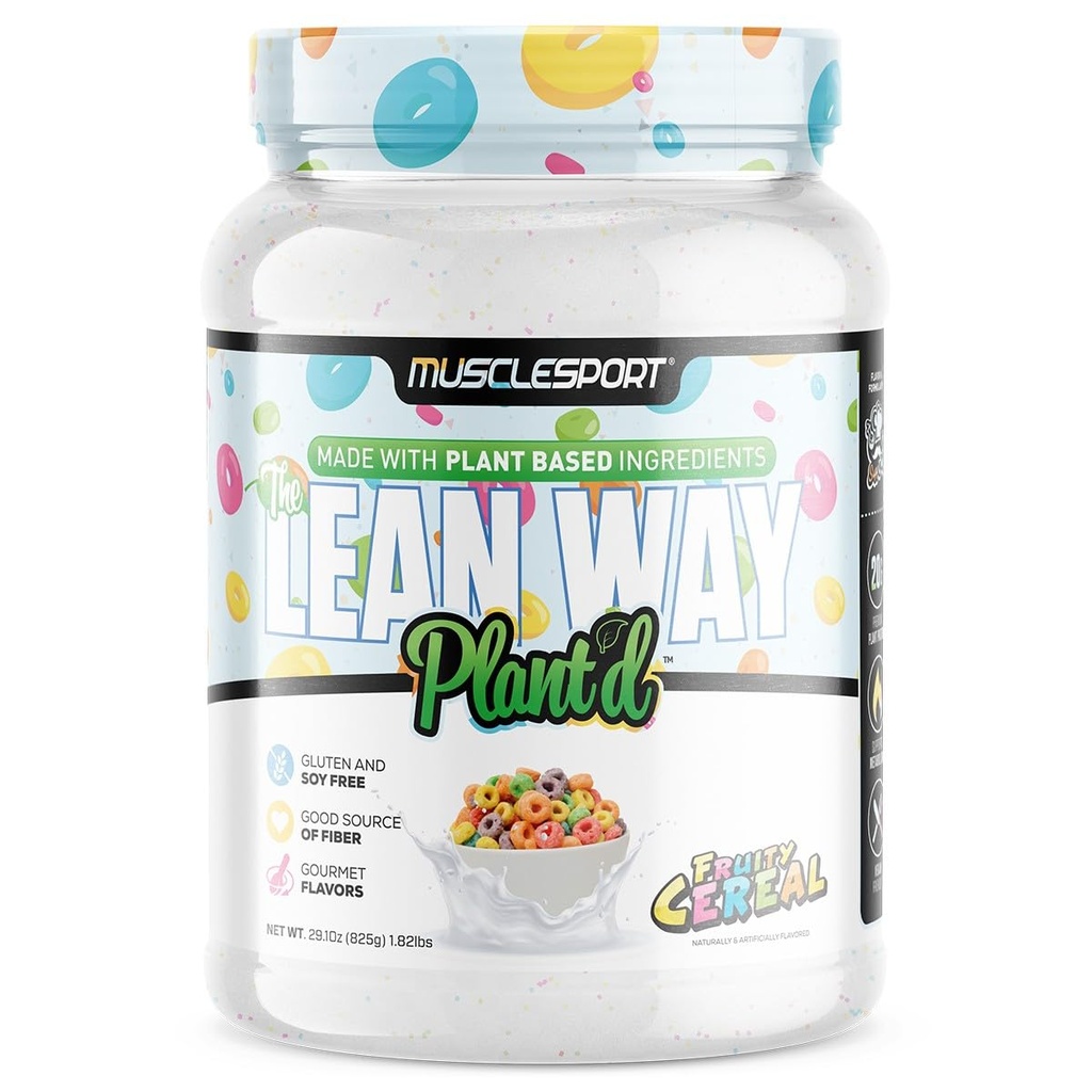 Muskelsport Lean Way Plant Protein - Pea Protein og Brown Rice Protein Blend, med tilsatt CLA, MCT og L-karnitin - 20 Services (Fruity Cereal)