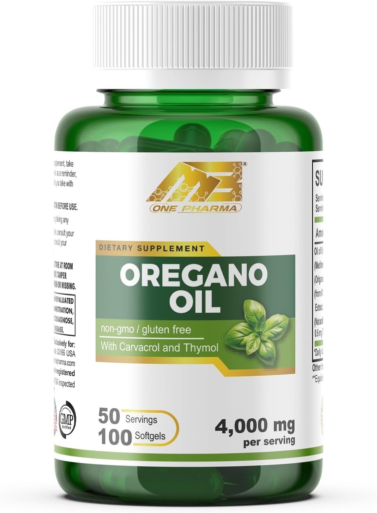MB En Oregano olje 4000mg– 65:1 Ekstrakt fra Middelhavet Oregano - Høy i Carvatrol– Ekstra styrke- 100 Softgels Non-GMO, Glutenfri
