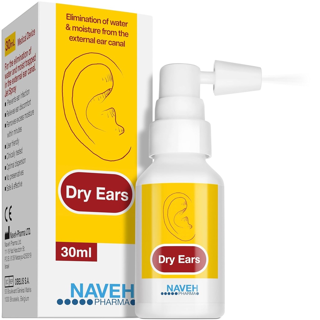 NAVEH PHARMA Tørr ører -Swimmers øredråper Spray - øretørkedråper for svømmere voksne og barn / fjern vann fanget i ører og forhindre smerte, infeksjon og hørselstap (1 fl Oz)
