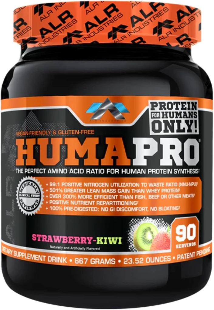 Humapro | Aminosyrer Protein Matrix for mennesker | 99% Utnyttelse for Lean Muscle | Vegan, Glutenfri | 667g / 90 Serveringer (Strawberry Kiwi)