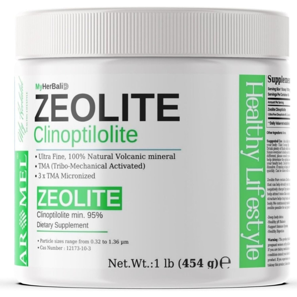 Zeolittpulver | 1 pund - 454 g | Ultra FINE Mindre-Than 1 μm | Clinoptilolit 95% | 3X Aktivert | Safe, Gentle, og effektiv energi | Opprinnelig Zeolitt pulver (454 serveringer) | Myherbalid