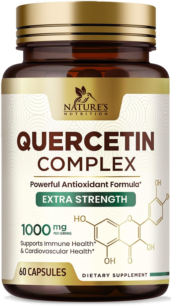 Quercetin Supplement 1000mg - Naturlig, Plantebasert støtte for immune, cellulære, pustende og sesongmessige endringer - Ekstra styrke Quercetin Dihydrat fra Sophora Japonica - 60 Veggie Capsules