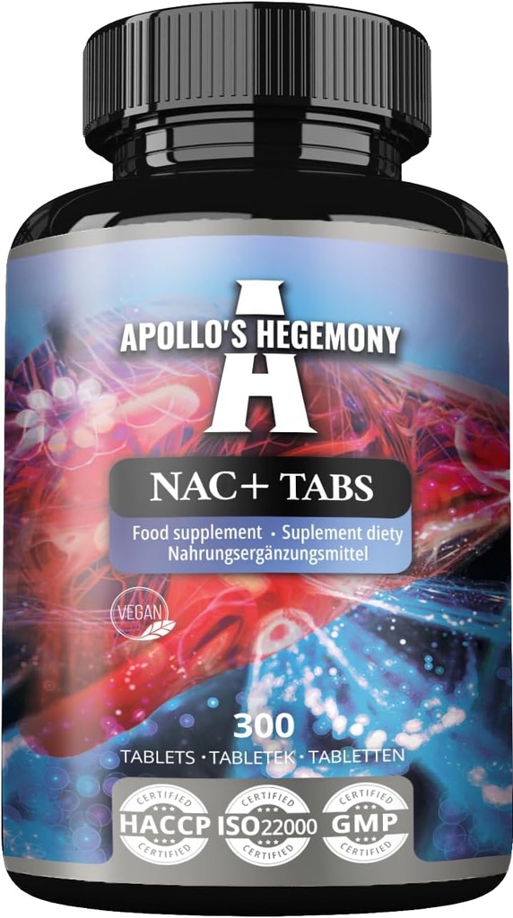 APOLLO'S HEGEMONY NAC+ 150 mg - N-Acetyl L-cysteine og Artichoke ekstrakt, 300 Vegan tabletter, 1200 serveringer, Aminosyre kosttilskudd, støtter Detox og lever helse