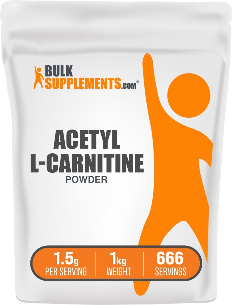 BulkSupplements.com Acetyl L-karnitin pulver - ALCAR pulver, Acetyl L-karnitin 1500 mg, karnitintilskudd - Glutenfri, 1500 mg per servering, 5kg (11 lbs) (pakke på 5)