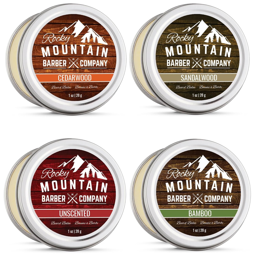 Beard Balm Variety Pack - 4 naturlige prøver (1 oz hver) med Argan olje, shea smør, kokosolje og jojoba olje - rik på vitaminer og mineraler