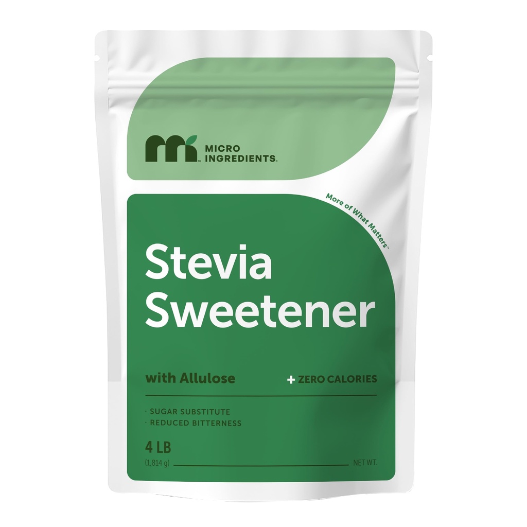 Stevia Sweetener pulver med plantebasert erytritol, 4 pund (64 okser) | Keto, 0 kalorie, lav karbohydrat, 4:1 sukkersubstitut, naturlig søtningsmidler, biterløs, Reb-A Stevia Leaf ekstrakt, ikke-GMO, Vegan