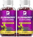 (2 Pack Elderberry Gummies & Irish Sea Moss, Organic Sambucus Elderberry Gummy med Seamoss, Sink, vitamin C, D3, Multivitamin Elderberry Vitaminer - Sukkerfri
