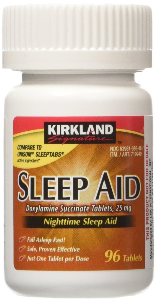 Kirkland Signature Sleep Aid Doxylamine Succinate 25 Mg, 96-land (1 flaske) Natt søvnhjelp