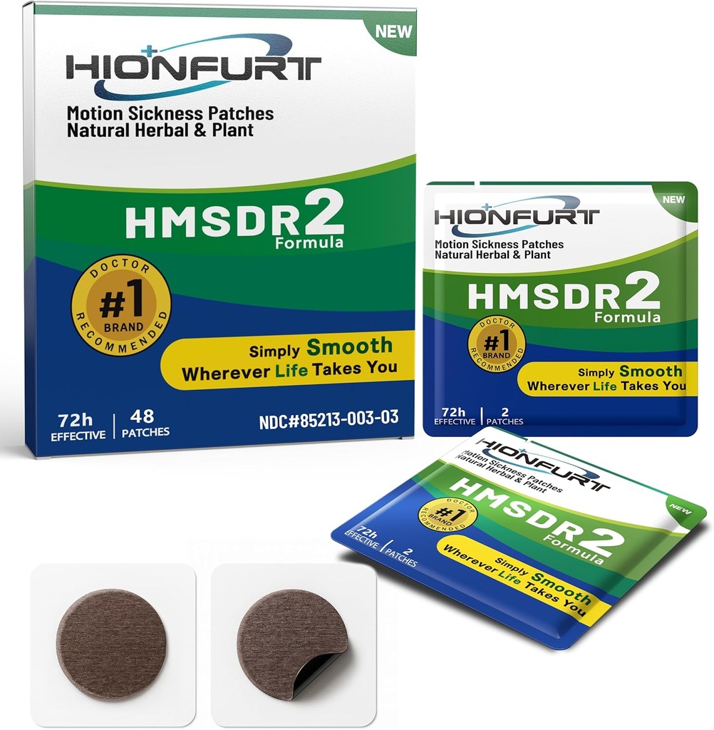 HMSDR2 48ct bevegelsessyke patches – sjøsykhet lapper for Cruise, bil, fly – ikke-Drowsy, 72H varighet