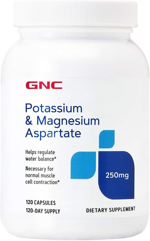 GNC Kalium og magnesium Aspartate 250 mg Supplement, hjelper regulere vannbalanse, 120 serveringer