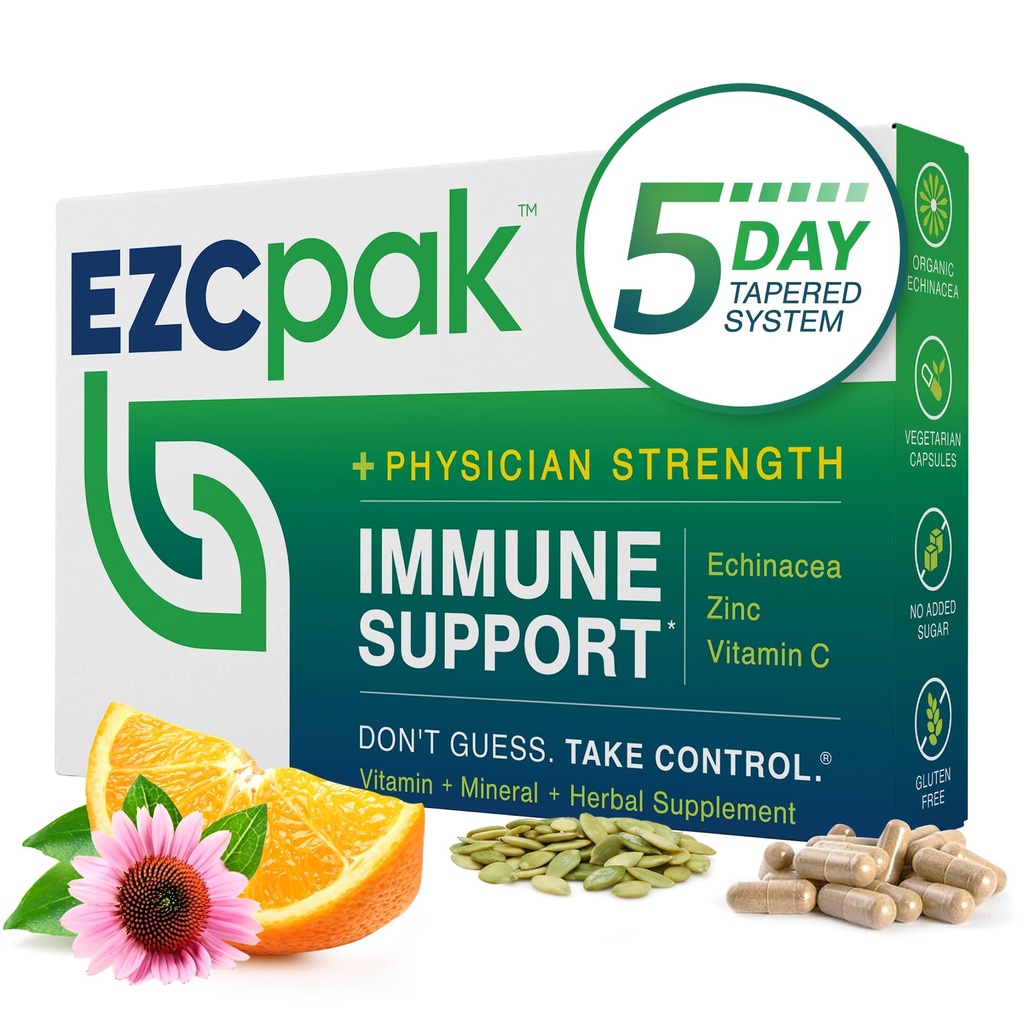 EZC Pak 5-dagers tapert immunstøtte Booster - vitamin immun støtte Supplement, Echinacea, sink vitamin C, vitaminer for immunsystem støtte, immunforsterkere for voksne - immunstøtte vitaminer