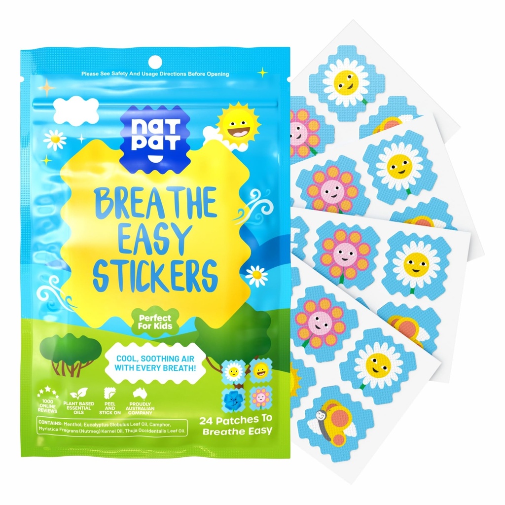 NATPAT puste lett klistremerker - Stuffy Patch for barn og voksne - Alt-naturlig kald og allergi relief for kongesasjon, kjemisk og narkotikafri - BuzzPatch Natural Patch (24 Pack)