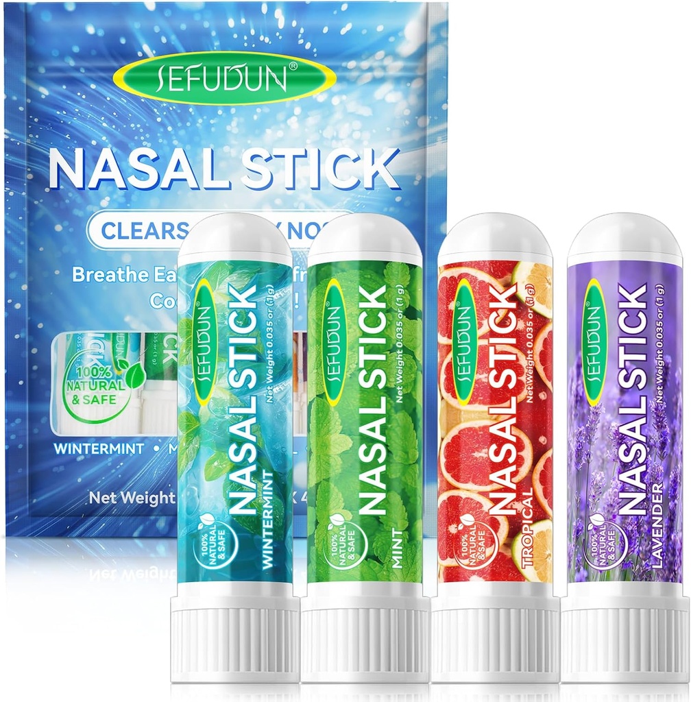 4PCS Nasal Stick,Nasal Inhaler Stick,Inhaler Nasal Stick for Sinus Relief &Vertigo Relief,Aromaterapi Inhaler laget med essensielle oljer + Mint, Wintermint,Tropisk,Lavender)