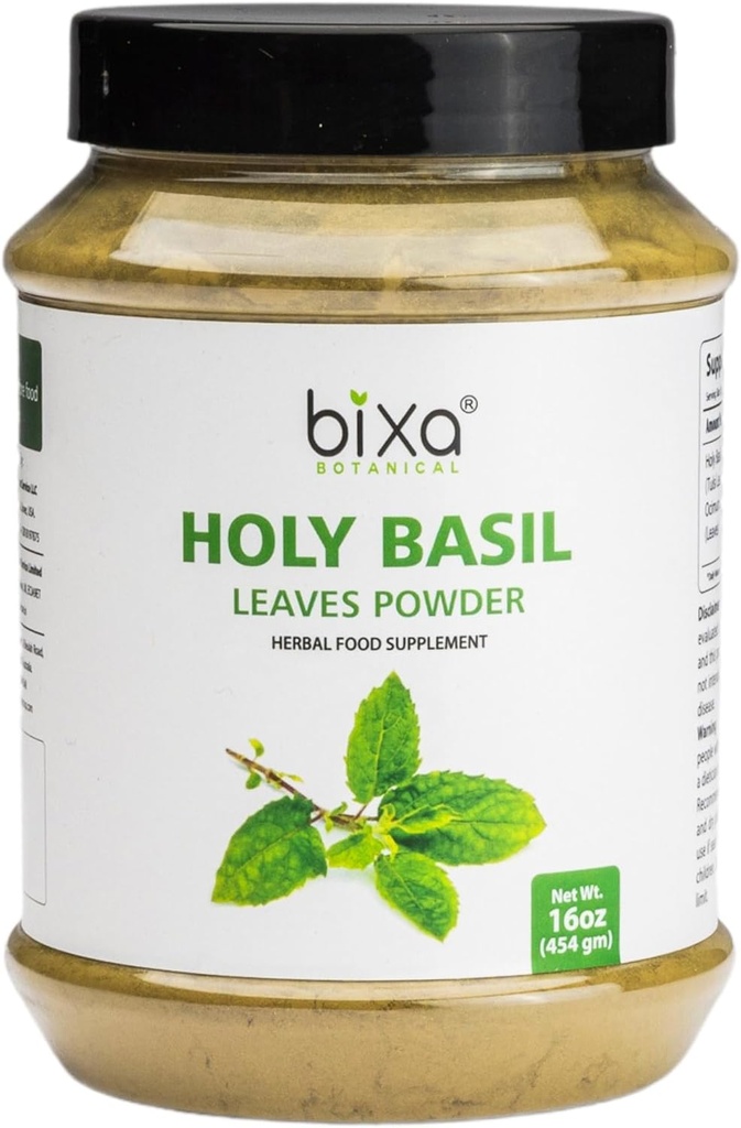 Tulsi Leaves Powder (hellig Basil Leaf, Ocimum Sanctum) støtter immunitet, sunn pustende, oral omsorg, kan tas med te | Premium kvalitet kosttilskudd - 454g/16 Oz | Pakke med 1