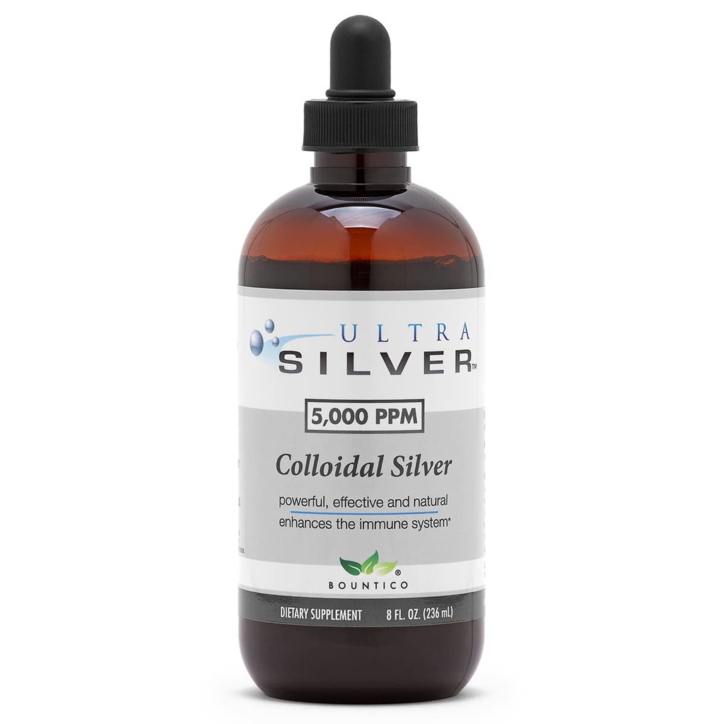 Ultra Silver® Colloidal Silver | 5000 PPM, 8 Oz (236ml) | Skip som (2) 4 Ounce Glassflasker | Mineral Supplement | True Colloidal Silver - med dropper