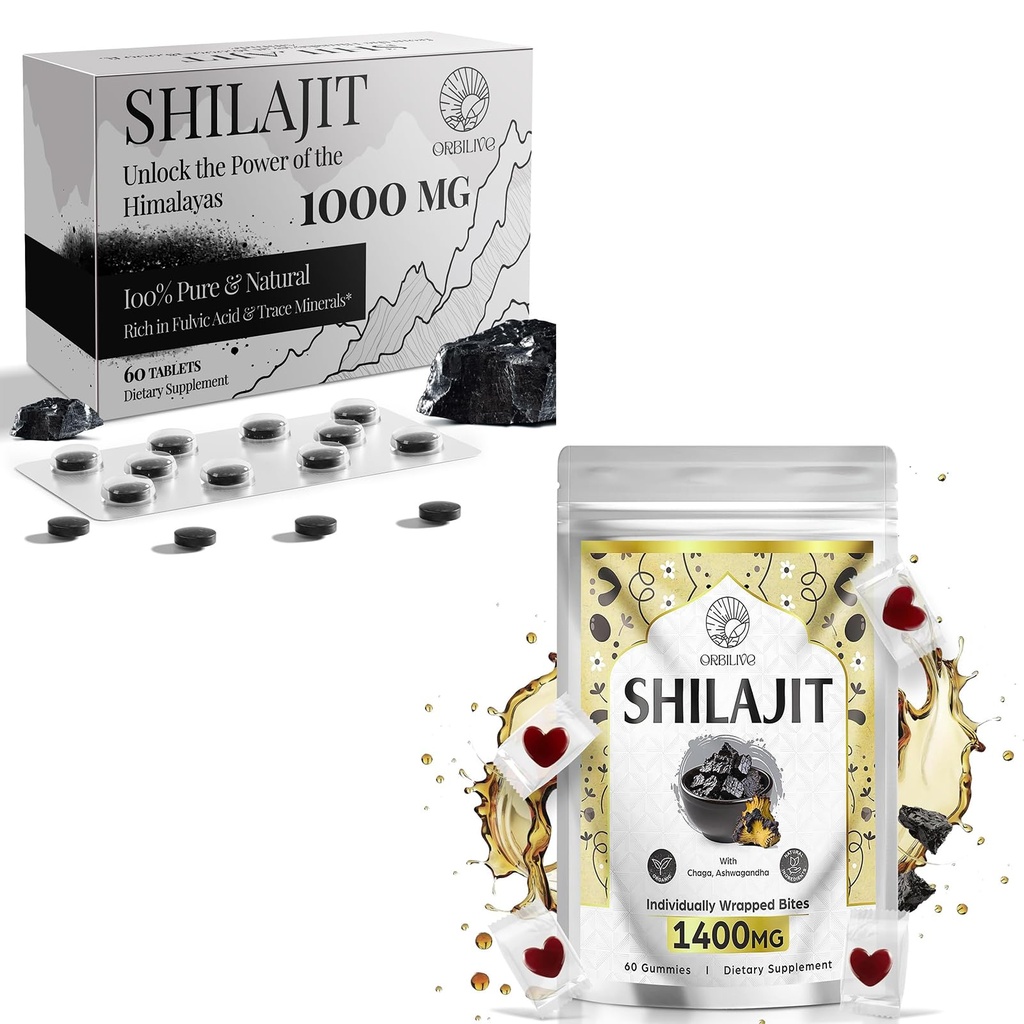 1400 MG Shilajit 60 Gummies med 1000 MG Shilajit tabletter 60 greve