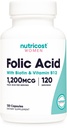 Nutricost folsyre for kvinner (Vitamin B9) 1200 mg, 120 kapsler, med B12 og Biotin, Veggie Caps, Ikke-GMO & Glutenfri