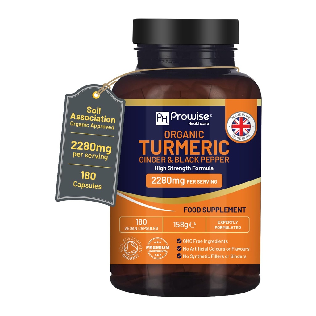 Turmerisk 2280mg (høy styrke) med svart pepper & ginger - 180 vegansk gurkemeiekapsler med aktiv ingrediens curcumin I UK laget av provis Healthcare