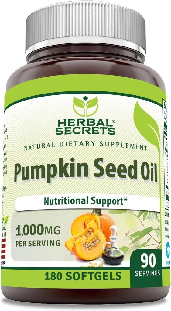 Herbal Secrets Pumpkin Seed Oil 1000 Mg Supplement | 180 Softgels | Ikke-GMO | Glutenfri | Laget i USA