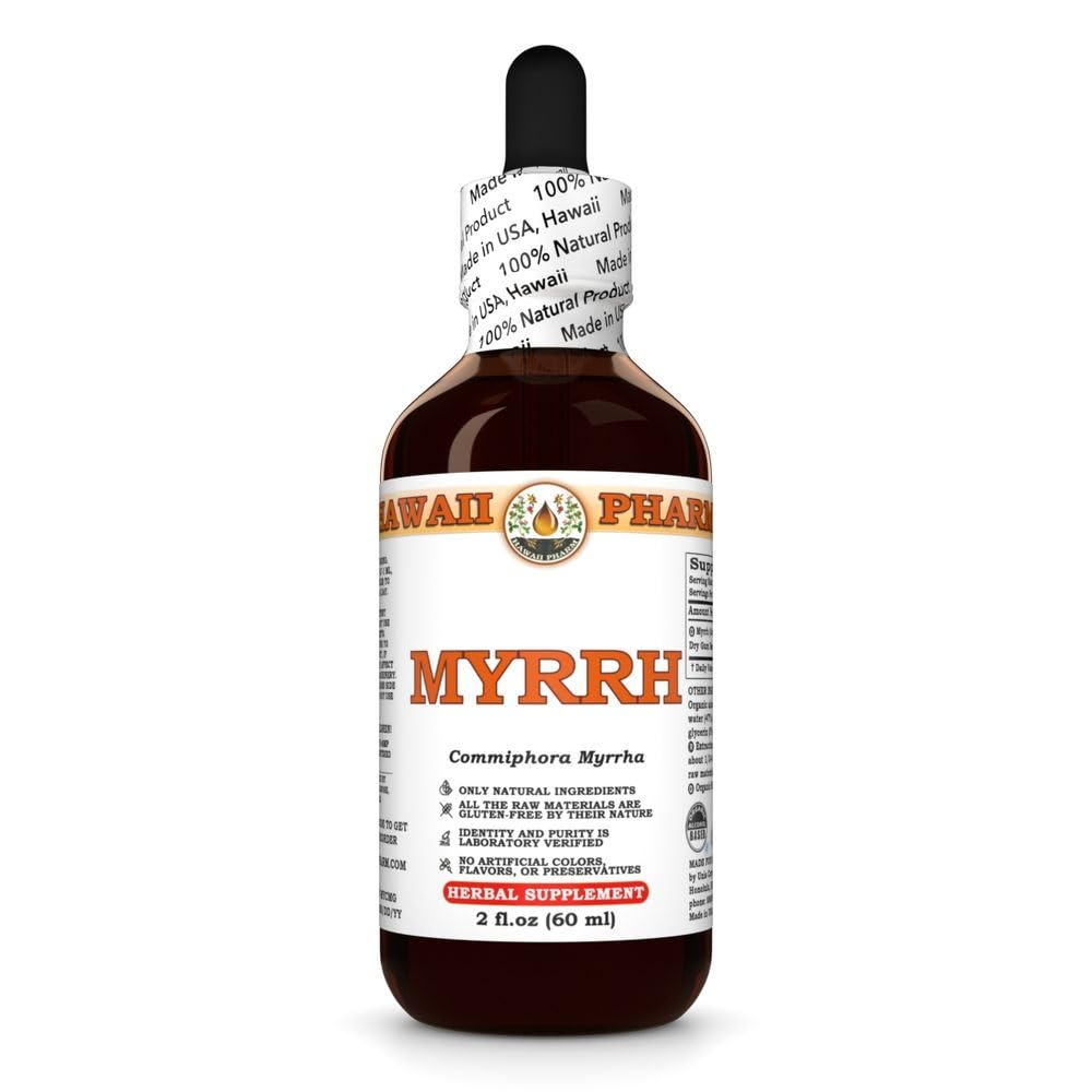 Myrra flytende ekstrakt, økologisk myrra (Commiphora myrra) Tinkture Herbal Supplement, Hawaii Pharm, laget i USA, 2 floz