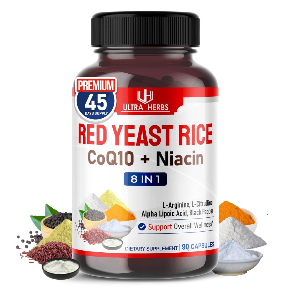 Ultra Red Yeast Rice CoQ10 - Fremme generell helse med Niacin, L-Arginin, L-Citrullin (90 greve (pakke med 1))