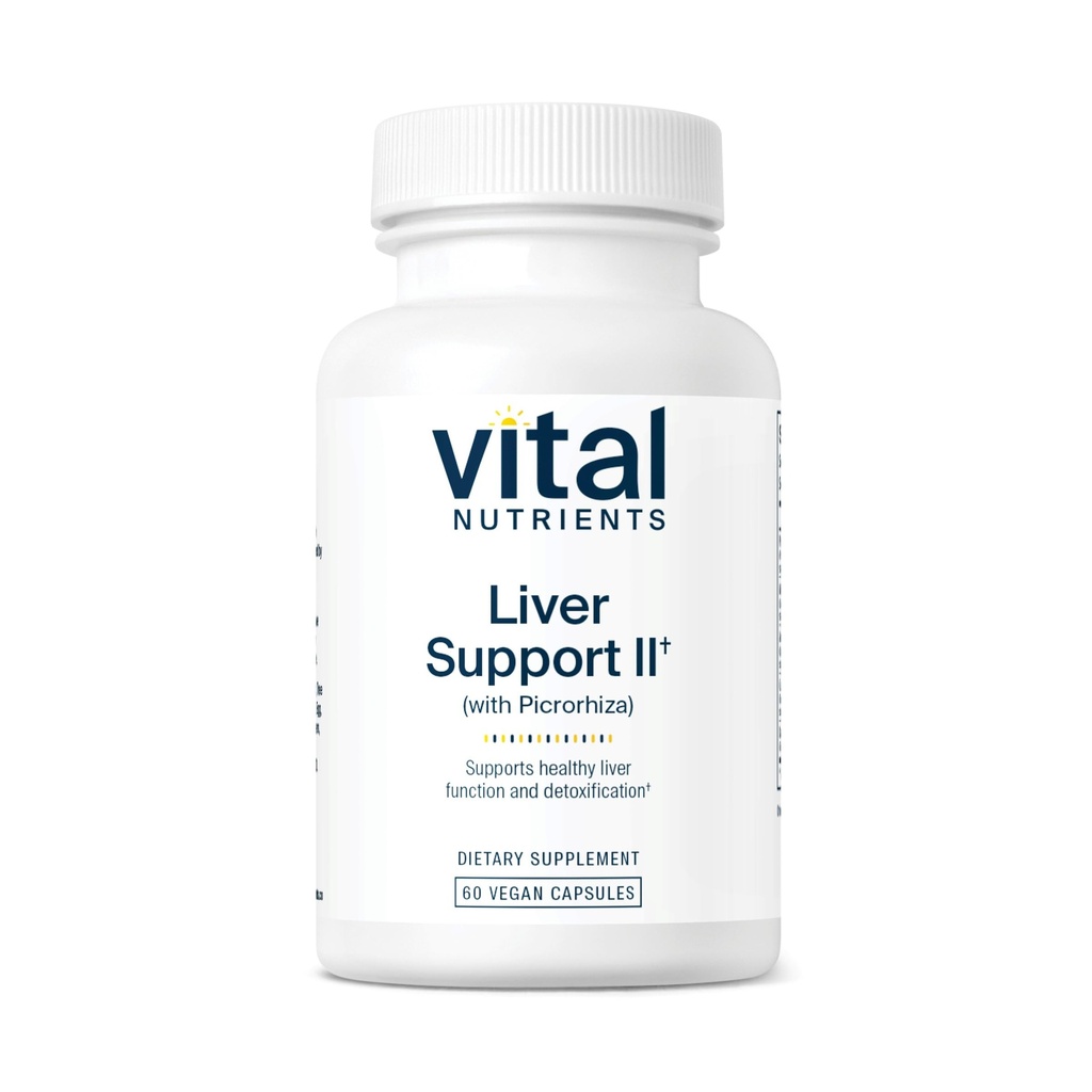 Vital næringsstoffer lever støtte II med Picrorhiza, Melk Thistle og Curcumin | Vegansk Supplement | Herbal kombinasjon for å støtte sunn leverfunksjon* | Gluten, Dairy og Soya Gratis | 60 kapsler
