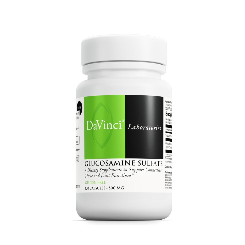 DAVINCI Labs Glukosaminsulfat - Et kosttilskudd til støtte for bindende vev og felles funksjoner - Glutenfri - 500 mg - 120 kapsler