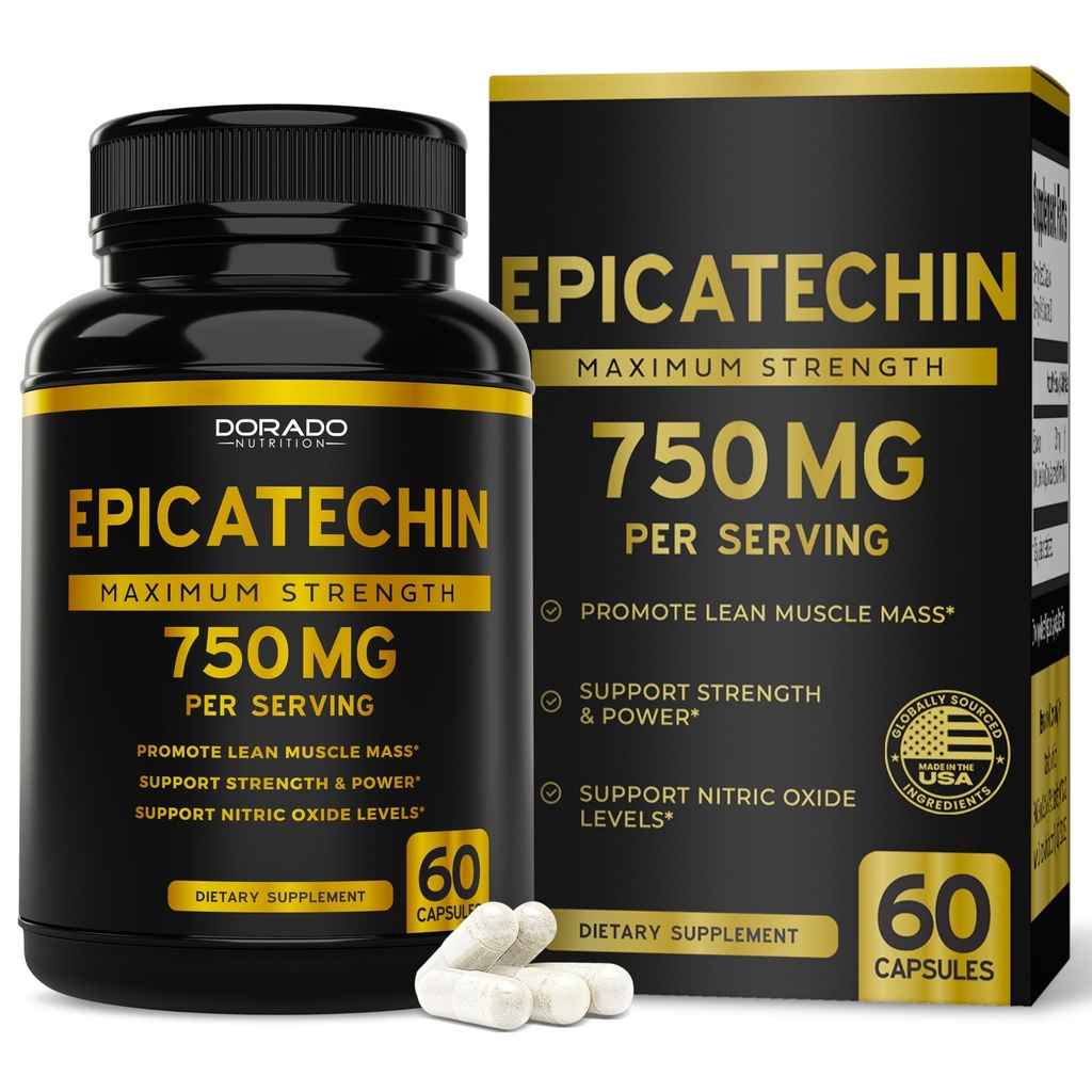 Epicatechin Extract 750mg Per Serving - (60 kapsler) - Støtter Lean Muscle, Nitric Oxid, Myostatin Inhibitor, Stamina, Utholdenhet, Pump & Gains - Ikke-GMO & Vegan Supplement - (60 greve)