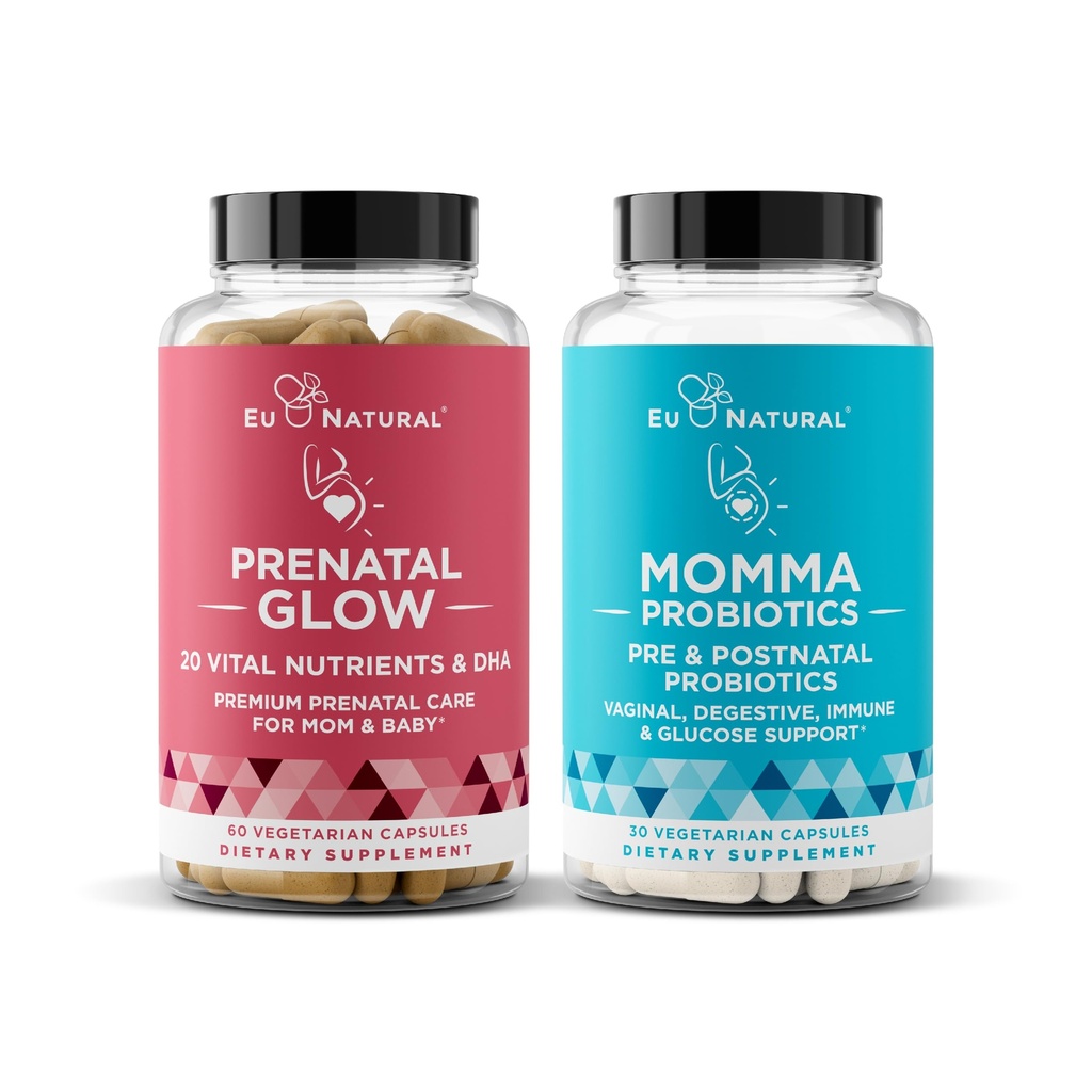 Naturlig Prenatal Bundle – Glow Prenatal Multivitamin – Momma Probiotika for mamma og baby