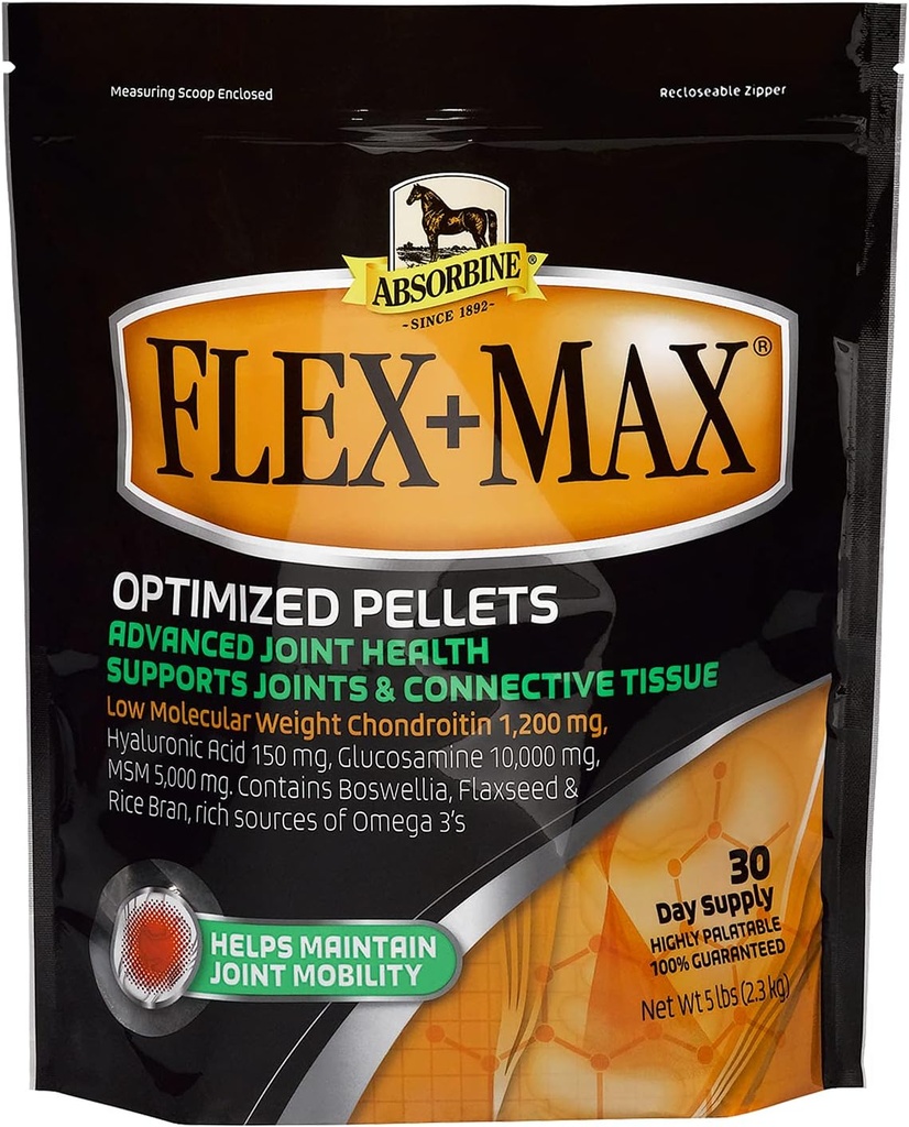 Absorbin Flex+Max Horse Joint Supplement Pellets, høy Palatable, omfattende Equine Formula med glukosamin, MSM, Chondroitin & Flaxfrø, 5lb Bag / 30 dagers forsyning