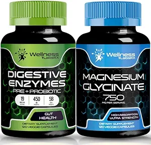 LABSRX Digestive Enzymer med probiotika og prebiotika Magnesium Glycinate Capsules
