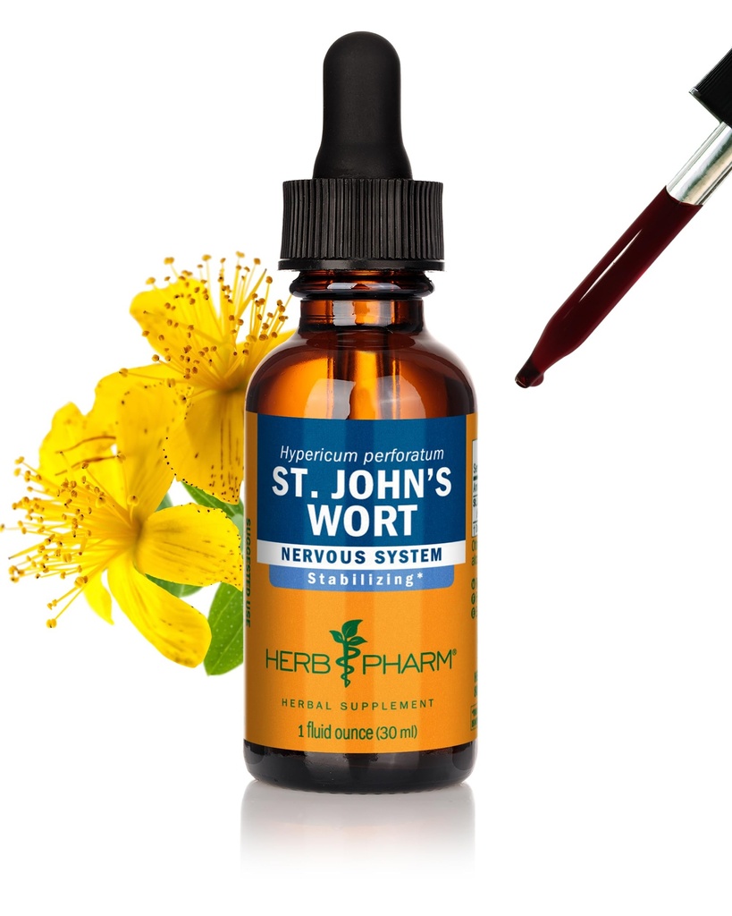 Herb Pharm St. John's Wort flytende ekstrakt for positiv humør og emosjonell balanse, Cane alkohol, 1 Ounce