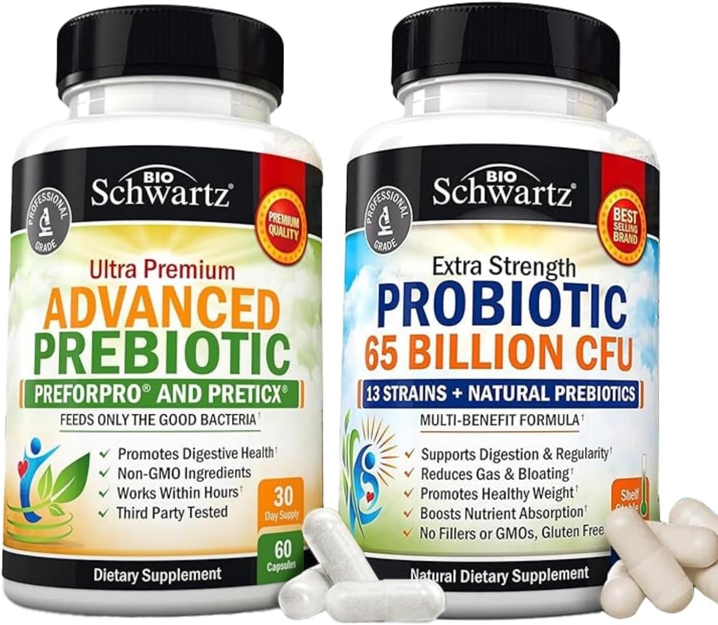 65 milliarder CFU Daily Probiotic Supplement (1 måned forsyning) Plus avanserte prebiotiske gut helse supplement (1 måned forsyning)