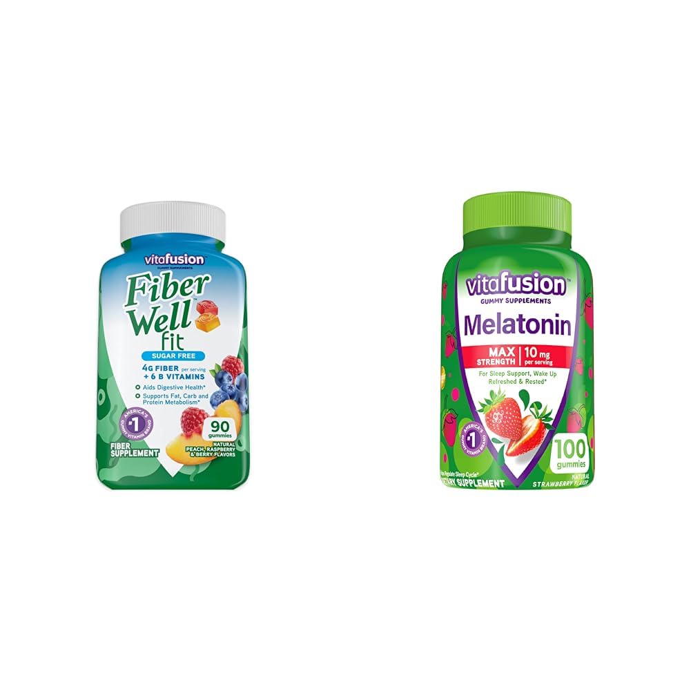 Vitafusion Fiber Well Fit Gummies 90 greve og Max styrke Melatonin Gummies 100 greve