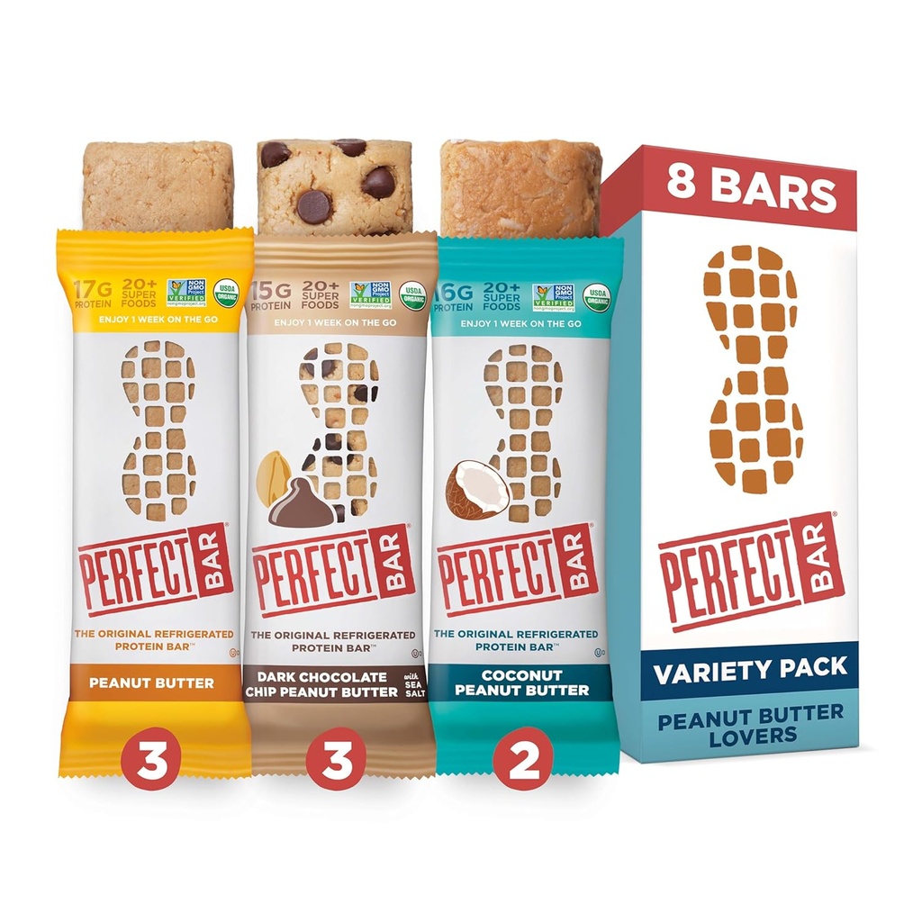 Perfekt Bar Opprinnelig Isolert Protein Bar, Peanut Butter Lovers Variety Bundle, 2.2 - 2,5 Ounce Bar, 8 greve