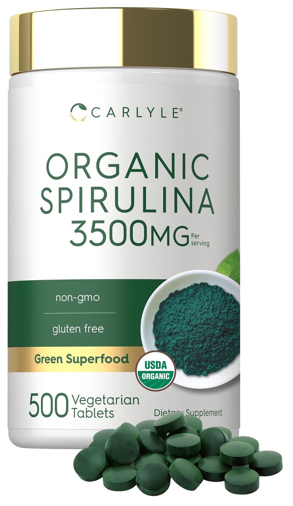Carlyle Organic Spirulina tabletter 3500 mg | 500 greve | Ikke-GMO & Glutenfri Supplement