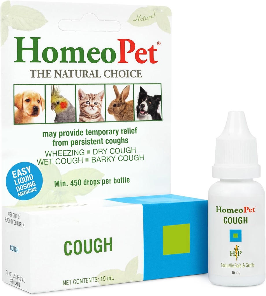 HomeoPet Cough, trygt og naturlig Cough Supplement for hunder, katter og små kjæledyr, 15 Milliliters